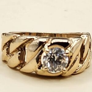 14K Yellow Gold Cuban Link GIA Certified .90CT I-SI1 Diamond Sz 8.5 Mens Ring